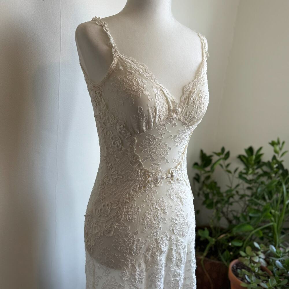 Y2K Claire Pettibone Coquette Chemise Slip Dress Babydoll Ivory Cream Lace - Picture 2 of 12